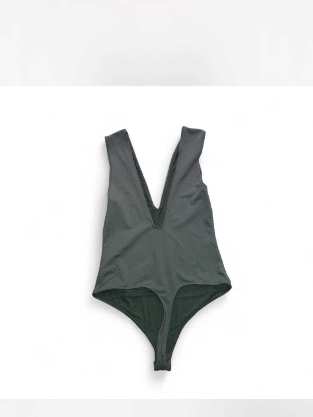 Free People Deep V One-Piece Bodysuit in Dark Green - Picture 2 of 6